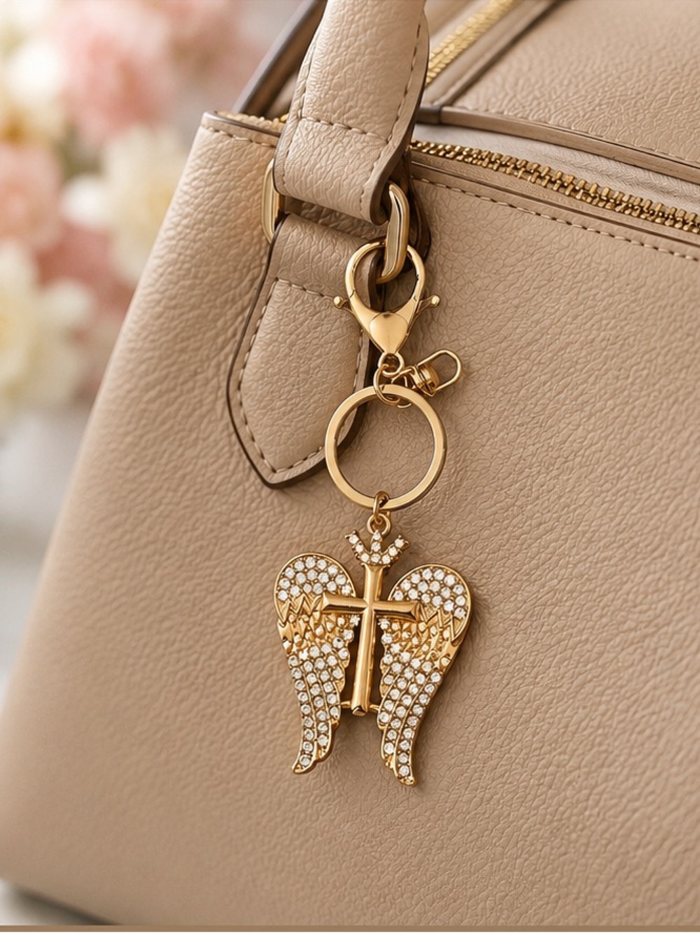 Cross with Angel Wings Bag Charm/Keychain